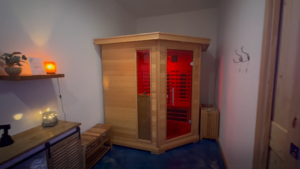 Infrared sauna and cold plunge setup at Studio Flex45 for Ventura recovery and wellness.