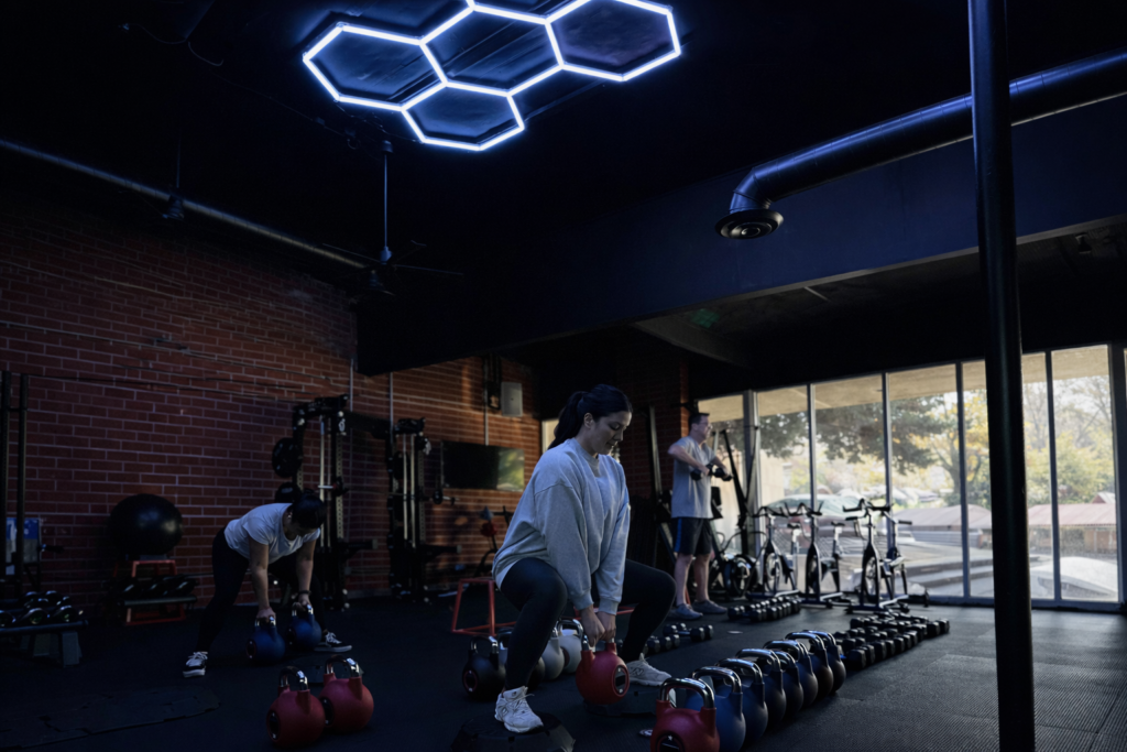 Woman performing strength training exercises in a coach-led Flex45 Thousand Oaks class